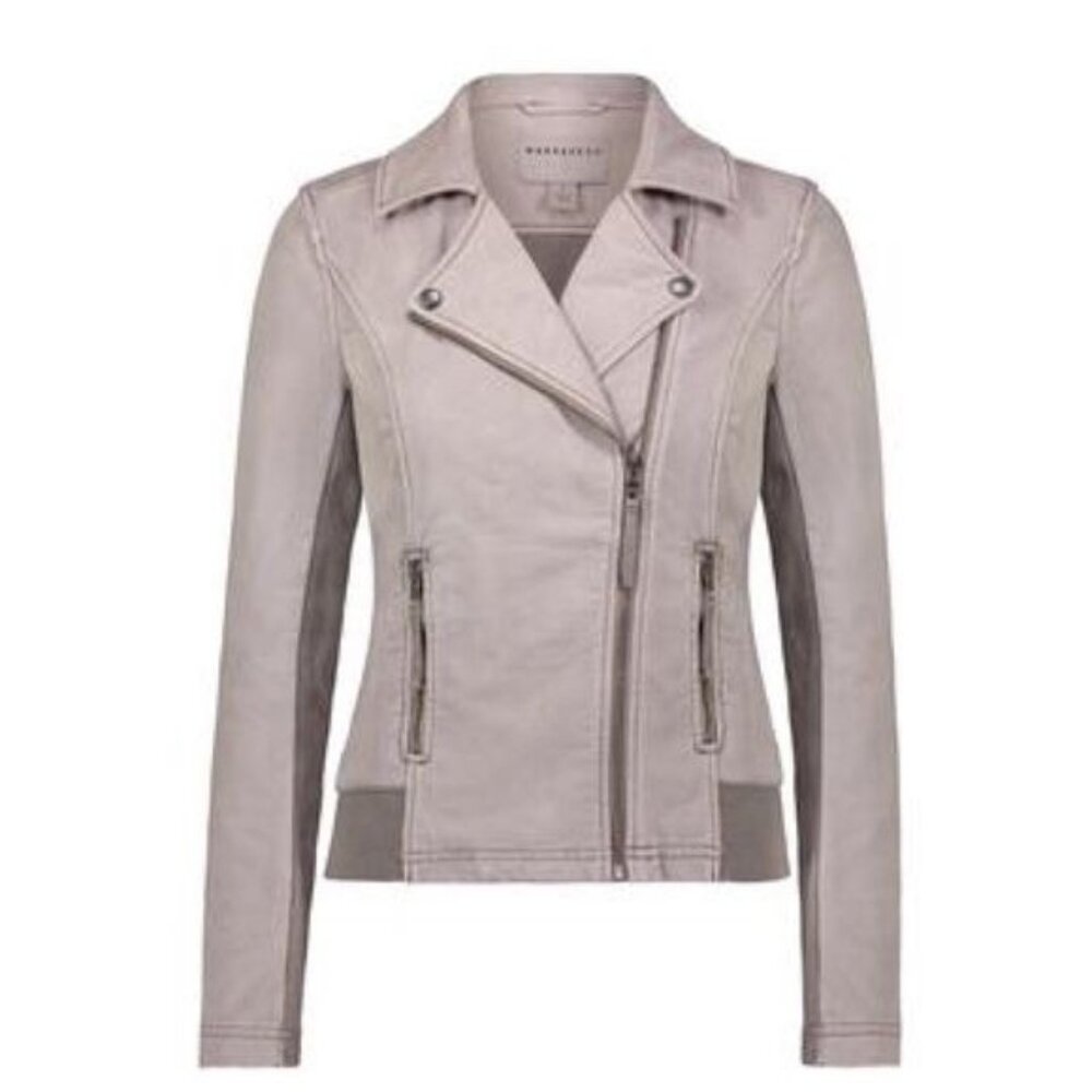 Marrakech Grey Faux Suede Mixed Media Moto Jacket Asymmetric Zip Size M z1